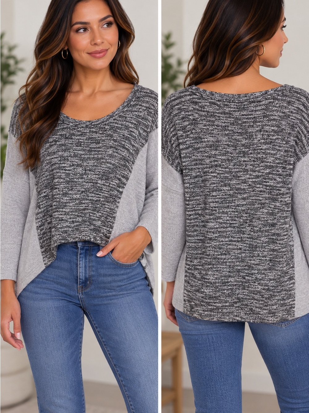 Casual Couture by Green Envelope Marled Colorblock Sweater – Size M